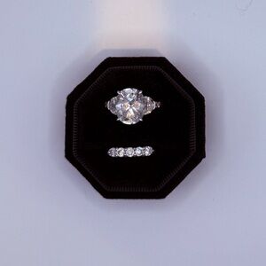 QVC Diamonique Ring Set Large Cushion Cut Platinum Clad Sterling Silver - size 8